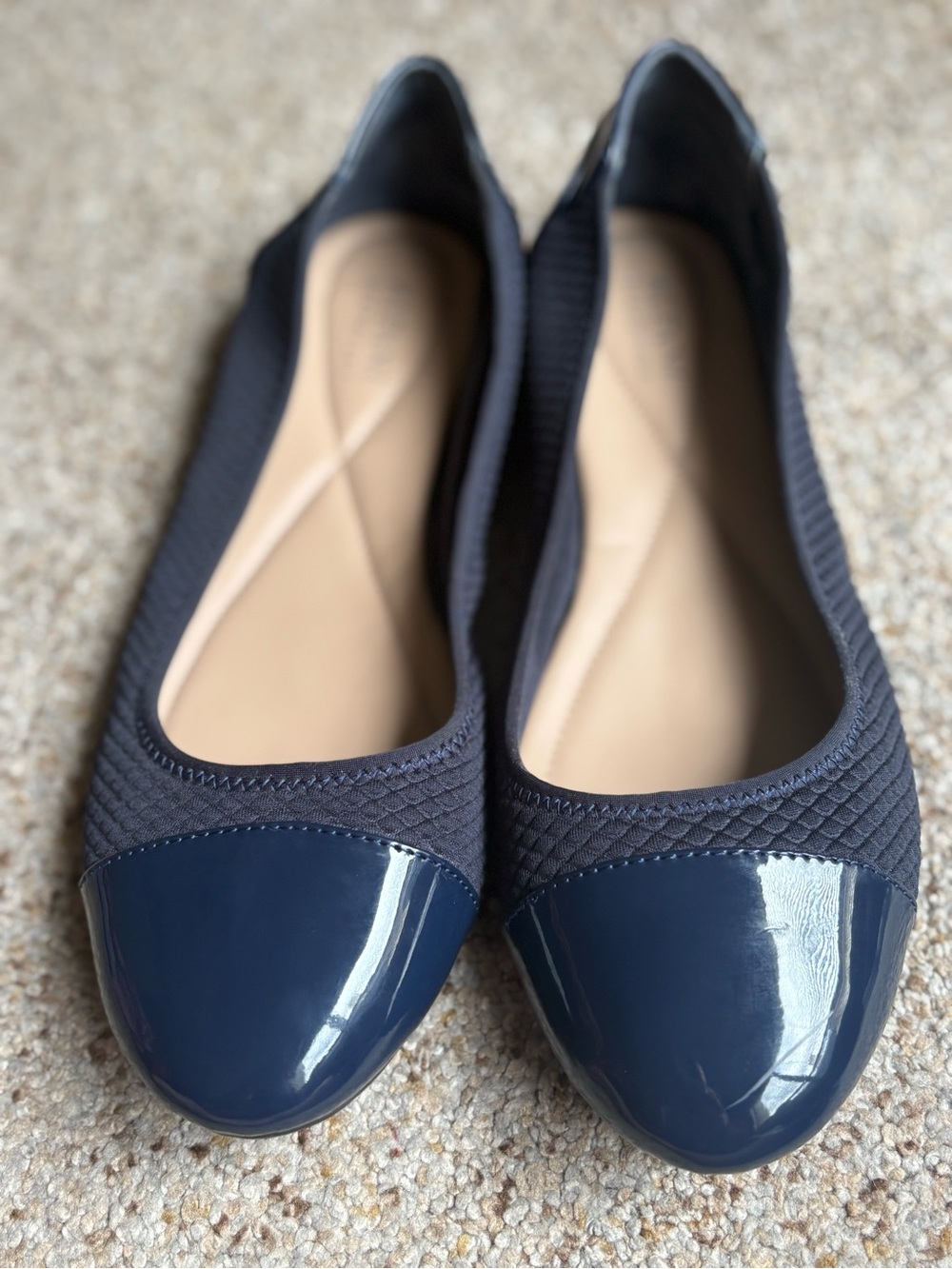 Alfani Navy Quilted Flats with Patent Toe Cap